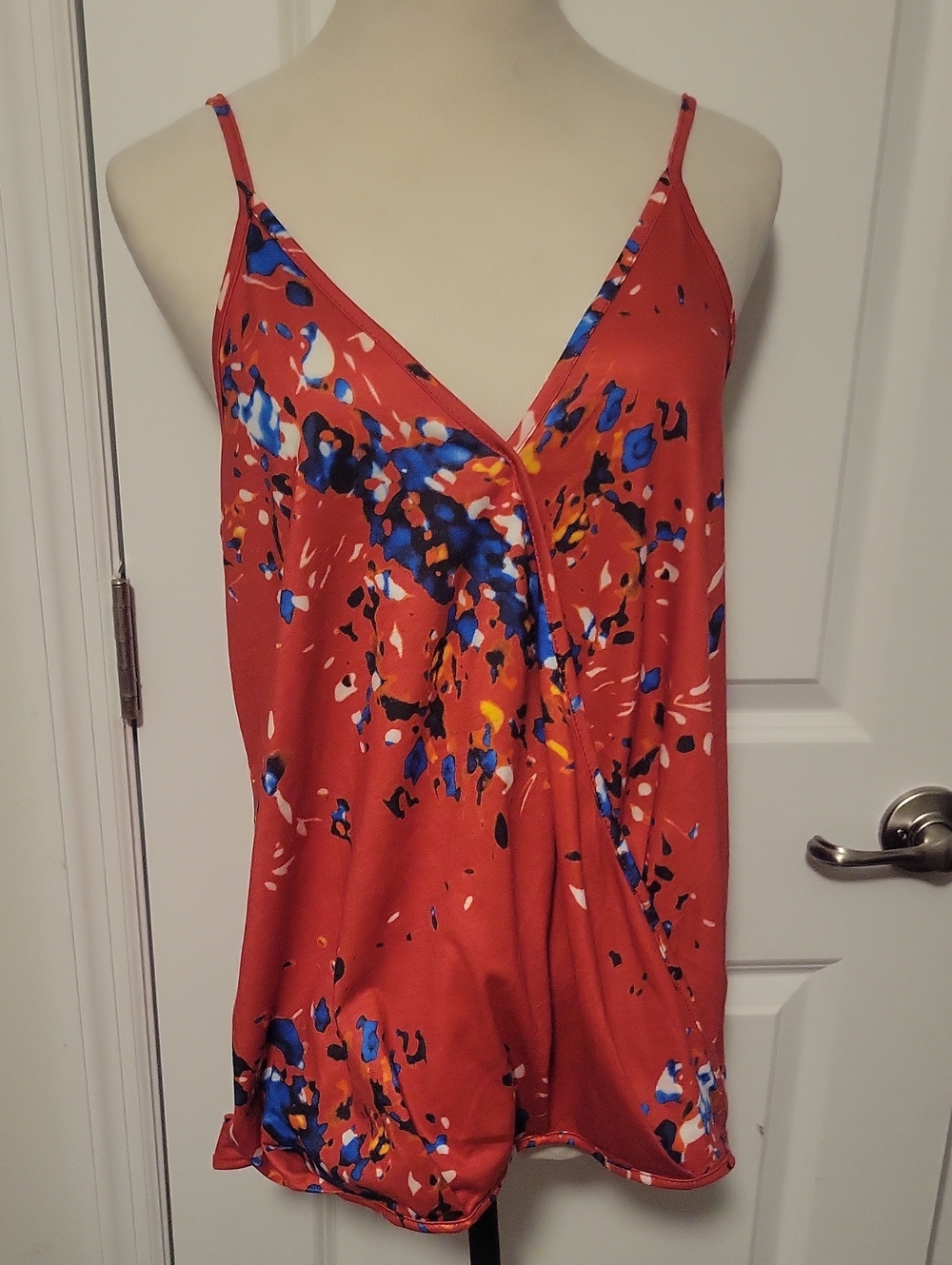Rust Red Floral-Print V-Neck Satin Camisole Tank
